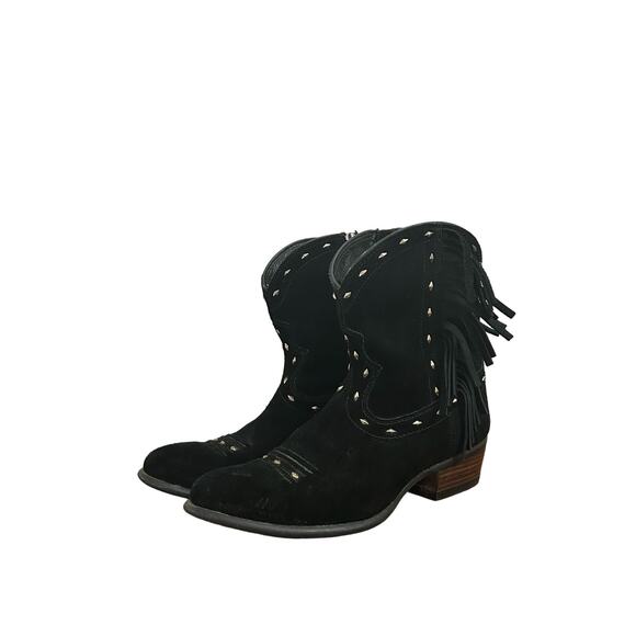 Ariat Women’s Sunset Black Suede Fringe Western Cowboy Boots Size 8 - Picture 1 of 7